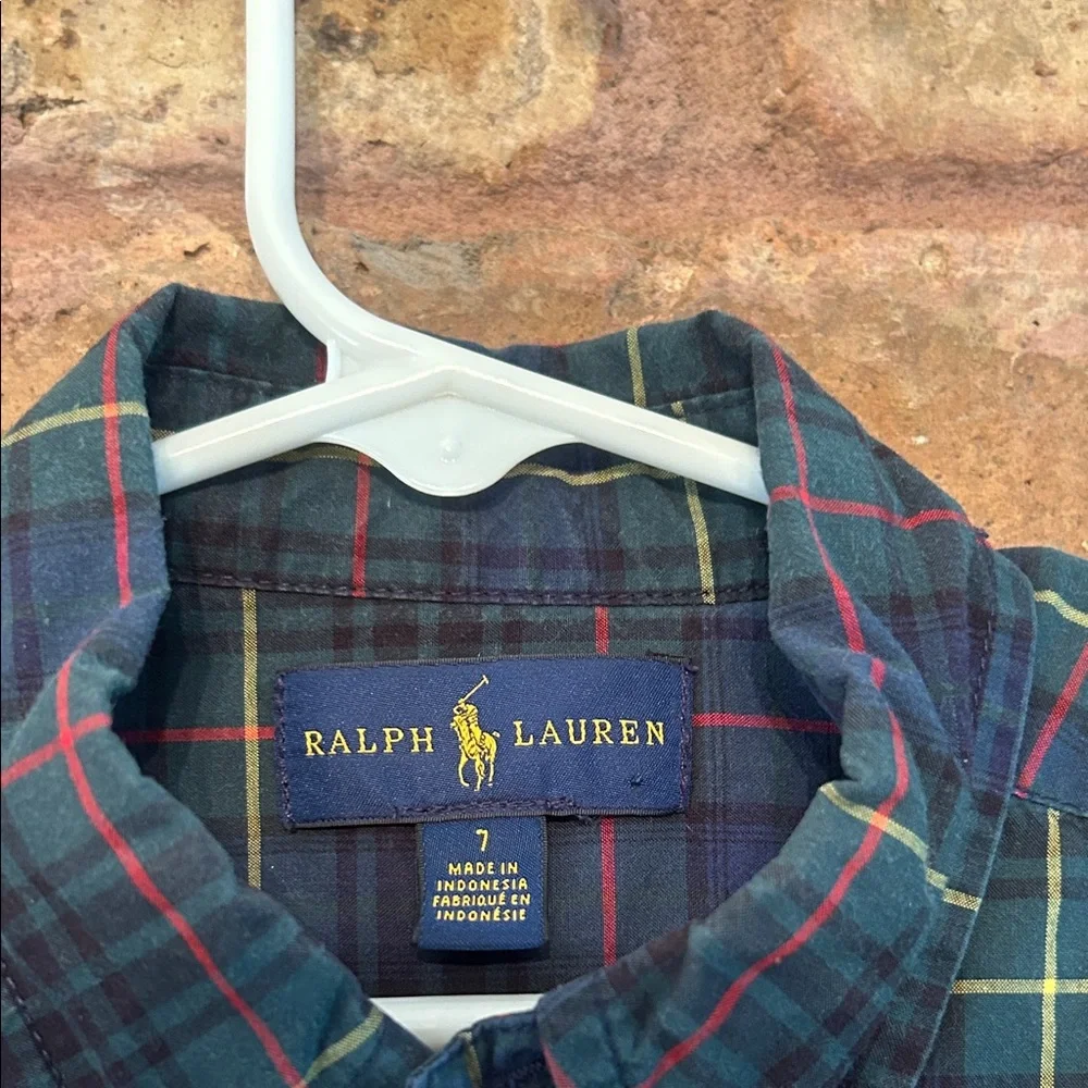 Ralph Lauren Kids Blue and Green Plaid Shirt
